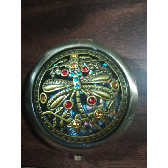 NEW vintage style jeweled dragonfly domed pocket purse women's compact mirror - Picture 1 of 7